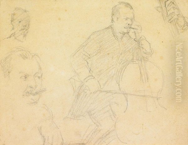 The cellist Franz Neruda. Sketch. - view 1