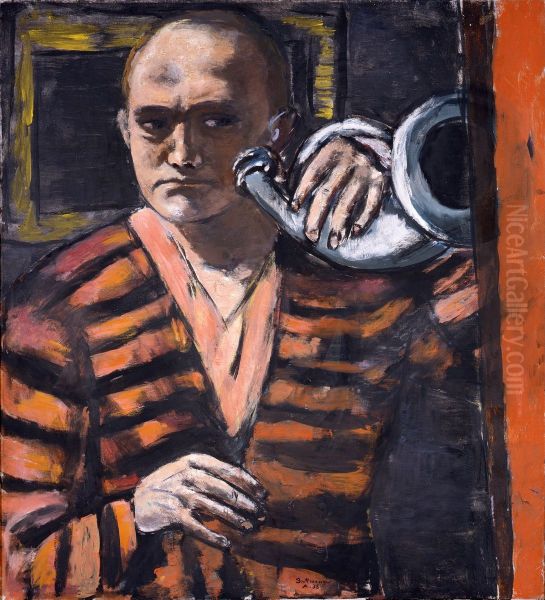 Self-Portrait with Horn by Max Beckmann