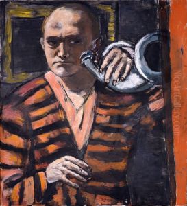 Self-Portrait with Horn by Max Beckmann