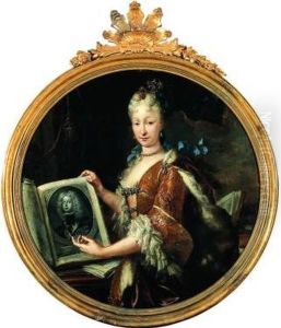 Portrait of Elisabeth Farnese (1692-1766) with a picture of her husband by Miguel Jacinto Melendez