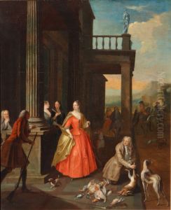Elegant company after the hunt by Arnoldus van Haecken