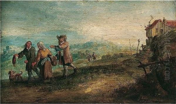 Mountainous river landscape with figures on a path - view 1