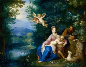 Landscape with the Holy Family by Carel Beschey