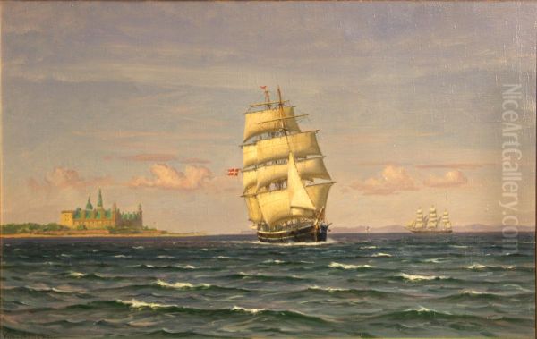 Two fully rigged ships off Kronborg, Denmark. - view 1