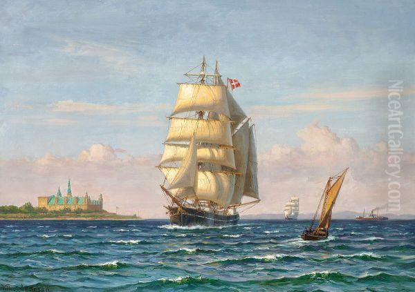 Sailing ships off Kronborg, Denmark. - view 1