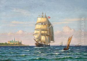 Sailing ships off Kronborg, Denmark. by Vilhelm Arnesen
