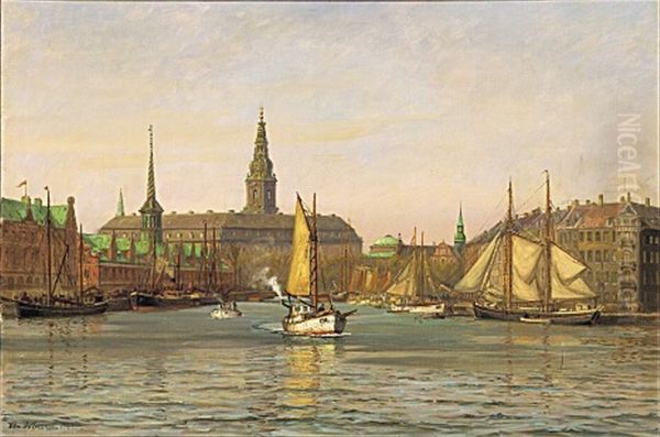 View from Borsgraven in Copenhagen towards Borsen and Christiansborg. - view 1