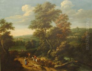 Landscape with figures on a village road