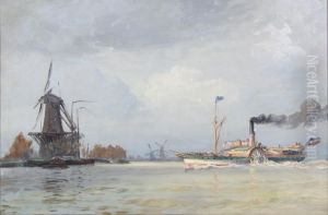 Hjuldamper ud for den hollandske kyst. by Vilhelm Arnesen