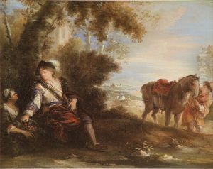 Gentilhomme a qui l'on tend un panier de cerises