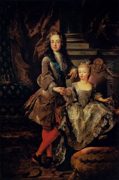 Portrait of Louis XV of France with his "fiancee"Mariana Victoria of Spain - view 1