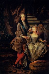 Portrait of Louis XV of France with his "fiancee"Mariana Victoria of Spain by Francois de Troy