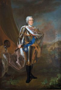 Portrait of Augustus II the Strong with black servant. by Louis de Silvestre
