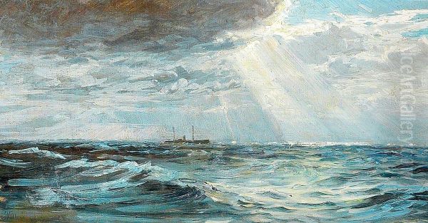 Ship on stormy seas with the weather clearing up. - view 1