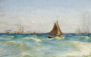 En jagt og andre skibe pa havet. En jagt og andre skibe pa havet.