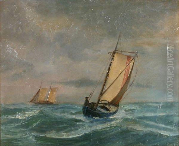 Sailing ships at sea. 22 x 28 cm. - view 1