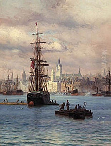 A Danish three master at a port. A Danish three master at a port.