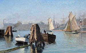 View of the port of Copenhagen. by Vilhelm Arnesen