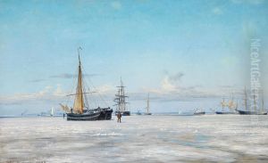 Ships on the frozen Sound on a clear winter day. Ships on the frozen Sound on a clear winter day.