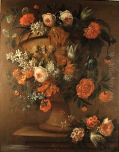 Vase of flowers on an entablature Vase of flowers on an entablature