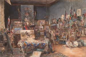 Le peintre Alphonse de Neuville dans son atelier