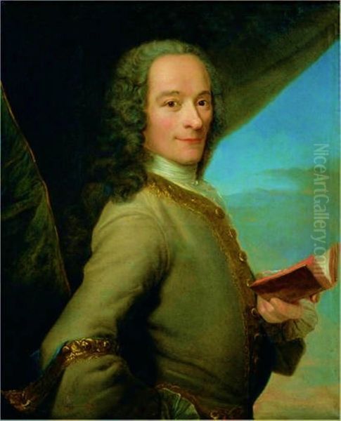 Portrait de Francois Marie Arouet, ditVoltaire(1694-1778) tenant une edition de son oeuvre,La Henriade, d'apresMaurice Quentin de La Tour. - view 1