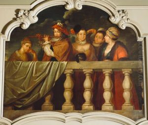 Elegant company behind a balustrade by Frans Breydel