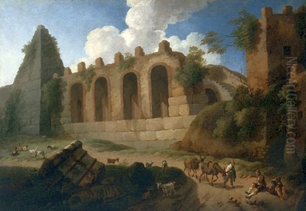 Italian landscape with Pyramid of Cestius and shepherds. - view 1