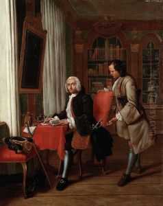 Physician in his study writing a prescription for his waiting patient by Peter Jacob Horemans