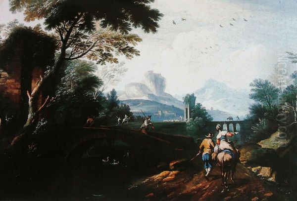 Landscape with a river and a pair of villagers. - view 1