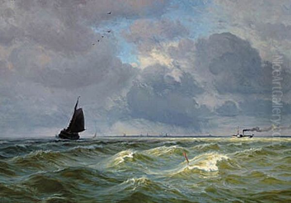 Sailboats and a steamer off the Dutch coast. - view 1