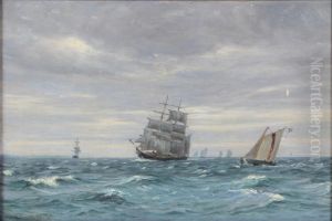 Sailing ships in a light gale. by Vilhelm Arnesen