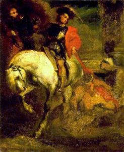 Saint-Martin partageant son manteau avec un pauvre by Theodore Gericault