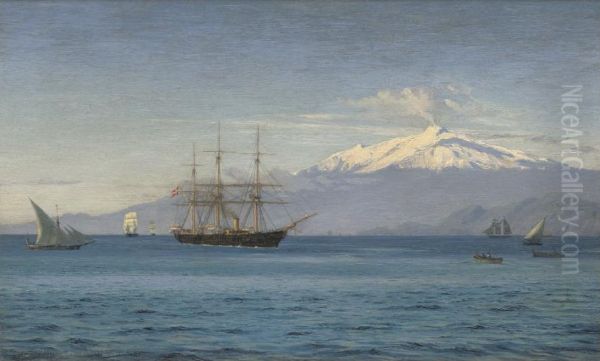 The corvette Dagmar in the Strait of Messina off Mount Etna. - view 1