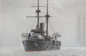 Panserskibet Iver Hvitfeldt. by Vilhelm Arnesen