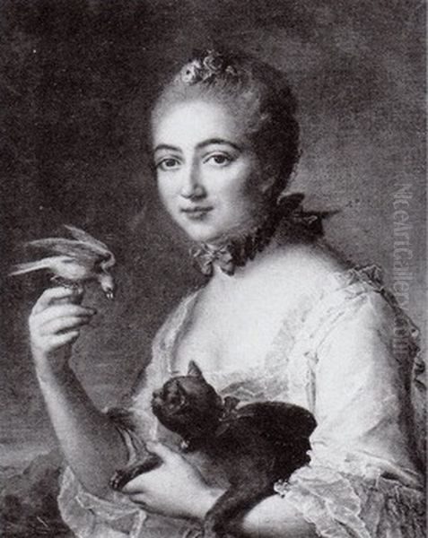 Portrait of Young Woman with Cat and Bird - view 1