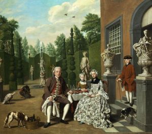Portrait of an unknown family in the garden by Peter Jacob Horemans