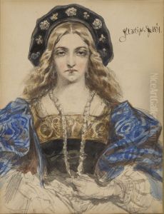 Portrait of a Young Woman - Portrait Study of Queen Bona (According to a Contemporary Woodcut)
