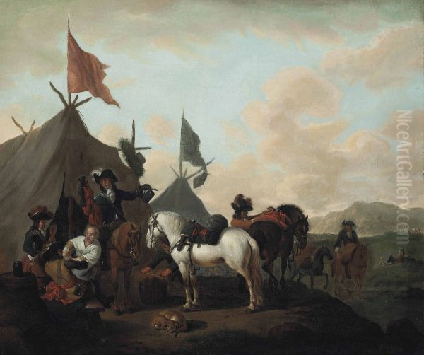 Soldaten halthoudend bij een marketensterstent - view 1