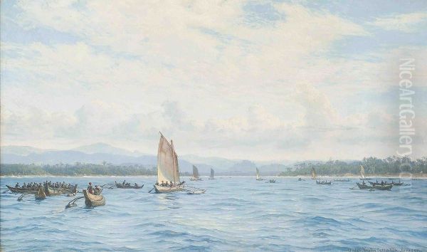 Fishing boats with outriggers, Ceylon. - view 1