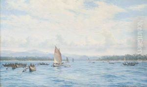 Fishing boats with outriggers, Ceylon.