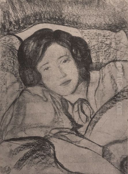 Portret kobiety lezacej w lozku - view 1