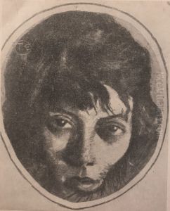 Portrait of a woman with bangs in a circle