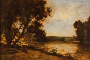 Promeneurs au bord de la riviere by Leon Richet