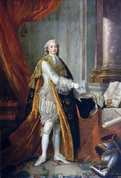 Louis-Stanislas-Xavier de France (1755-1824), comte de Provence (futur roiLouis XVIII) en grand habit de l'ordre du Saint Esprit et presentant les "Privileges de la Ville d'Angers" - view 1
