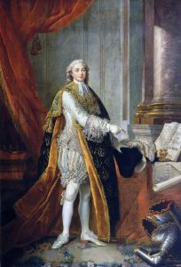 Louis-Stanislas-Xavier de France (1755-1824), comte de Provence (futur roiLouis XVIII) en grand habit de l'ordre du Saint Esprit et presentant les "Privileges de la Ville d'Angers"