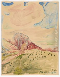 Landscape with a Red Barn by Edvard Munch