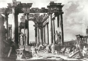 The Discovery of Belisarius among ancient ruins. by Giovanni Paolo Panini