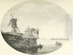 River landscape with windmill by Jan van Goyen