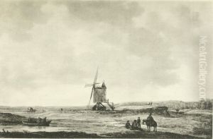 A windmill with travelers by Jan van Goyen